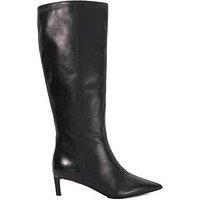 Dune London Smoothly Side Zip Detail Leather Knee High Boots - Black