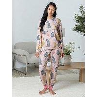 Chelsea Peers Classic Long Sleeve Crew Neck Set In Polyester - Pink