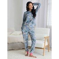 Chelsea Peers Classic Long Sleeve Crew Neck Set In Polyester - Blue