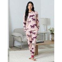 Chelsea Peers Classic Long Sleeve Crew Neck Set In Polyester - Pink