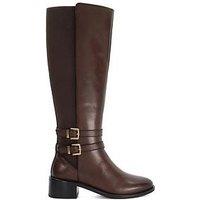 Dune London Tatter Leather Knee High Riding Boots - Brown