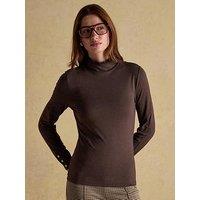 Joules Long Sleeve High Neck Jersey Top - Chocolate Brown