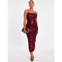 Quiz Petite Dark Red Floral Applique Midaxi Dress