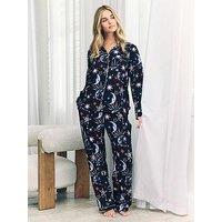 Chelsea Peers Long Button Up Set With Moon Print - Navy