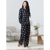 Chelsea Peers Long Button Up Set - Dark Blue