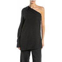 Replay One Shoulder Linen Blend Blouse - Black