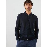 Mango Button Through Merino Knitted Jumper - Navy