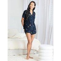 Chelsea Peers Short Sleeve Revere And Short Set, Modal - Dark Blue