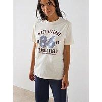 V By Very West Village Graphic Oversized T-Shirt - Cream