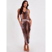 Quiz Brown Marble Ruched Midi Dress