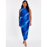 Quiz Curve Blue Marble Midaxi Dress