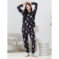Chelsea Peers Classic Long Sleeve Crew Neck Set, Polyester - Dark Blue