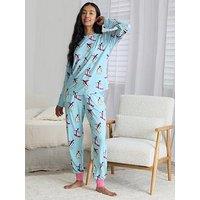 Chelsea Peers Classic Long Sleeve Crew Neck Set - Blue