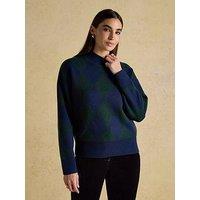 Joules Argyle High Neck Jumper - Navy