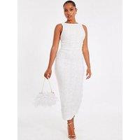 Quiz Petite White Jacquard Midaxi Dress