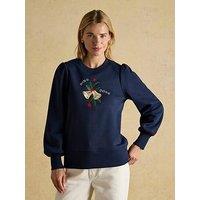 Joules Festive Embroidered Cotton Rich Sweat - Navy