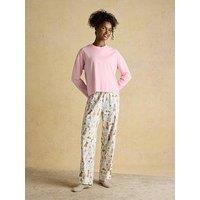 Joules Lyla Party Dogs Long Sleeve Jersey Cotton Pyjama Set - Pink/Cream