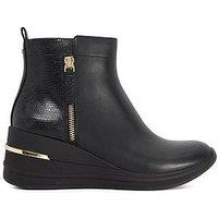 Dune London Everyone Leather Croc Wedge Trainer - Black