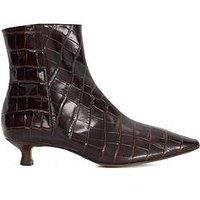Dune London Odore Leather Croc Kitten Heel Ankle Boot - Brown