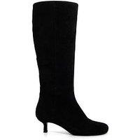 Dune London Searing Round Toe Suede Knee High Boot - Black