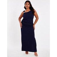 Quiz Curve Navy Buckle Detail Midaxi Dress