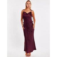 Quiz Dark Red Satin Midaxi Dress