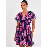 Quiz Navy Chiffon Tiered Mini Dress