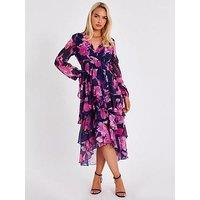 Quiz Navy Floral Dip Hem Midaxi Dress