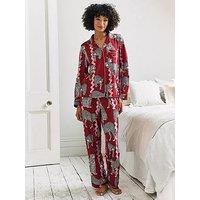 Chelsea Peers Classic Printed Long Button Up Set - Red