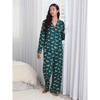 Chelsea Peers Classic Long Button Up Set - Green