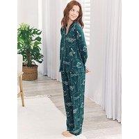 Chelsea Peers Classic Long Button Up Pyjama Set - Teal - Green