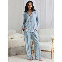 Chelsea Peers Classic Long Button Up Set - Blue