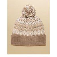 Joules Fairisle Bobble Beanie Hat - Cream
