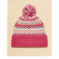 Joules Fairisle Bobble Beanie Hat - Pink