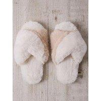 Chelsea Peers Womens Faux Fur Cross Over Slippers - Multi