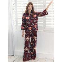 Chelsea Peers Flared Sleeve Button Up And Wide Leg Bottoms Pyjama Set - Red