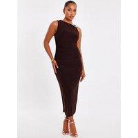 Quiz Petite Brown Gold Buckle Midaxi Dress