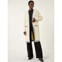 Roman Contrast Stitch Longline Cardigan - Beige