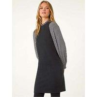 Roman Geometric Contrast Knit Dress - Black