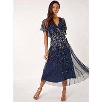 Roman Embellished Angel Sleeve Midi Dress - Navy