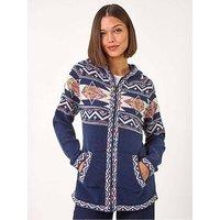 Roman Jacquard Zip Through Knit Cardigan - Navy