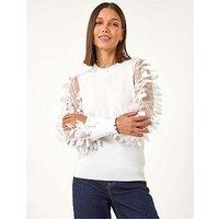 Roman Sheer Feather Sleeved Jumper - Ivory