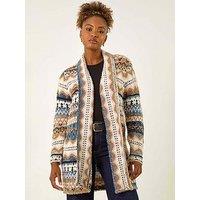 Roman Boucle Jacquard Knitted Cardigan - Beige