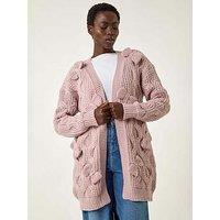 Roman Bow Embellished Knit Cardigan - Light Pink