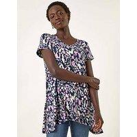 Roman Spot Print Hanky Hem Top - Navy