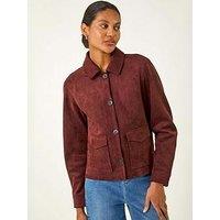 Roman Suedette Button Jacket - Burgundy