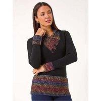 Roman Colour Block Overlap V-Neck Jumper - Red