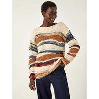 Roman Jacquard Crew Neck Knit Jumper - Brown