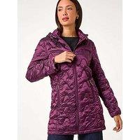 Roman Wave Quilted Puffer Hooded Coat - Magenta