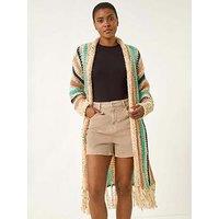 Roman Pattern Fringe Detail Cardigan - Natural